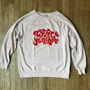 Wildfox Pink Coffee Sunshine Graphic Raglan‎ Sweatshirt Women Small Cozy stain